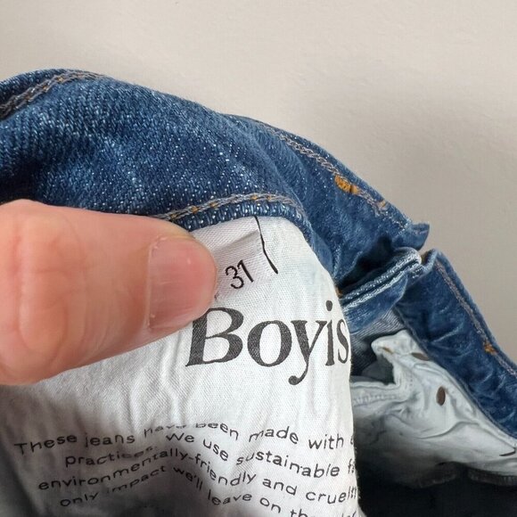 Boyish Tommy Stretch High Rise Straight Jeans Size 31 Ankle Frayed Hem Blue - Picture 12 of 13
